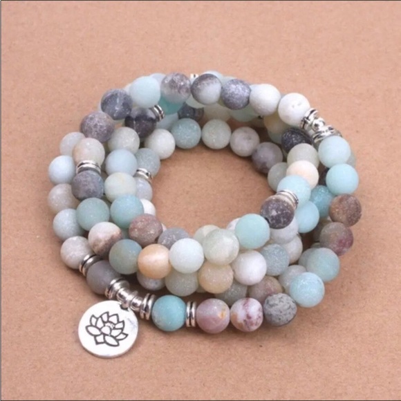 Amazonite Lotus 108 Mala Necklace Bracelet - Picture 3 of 6